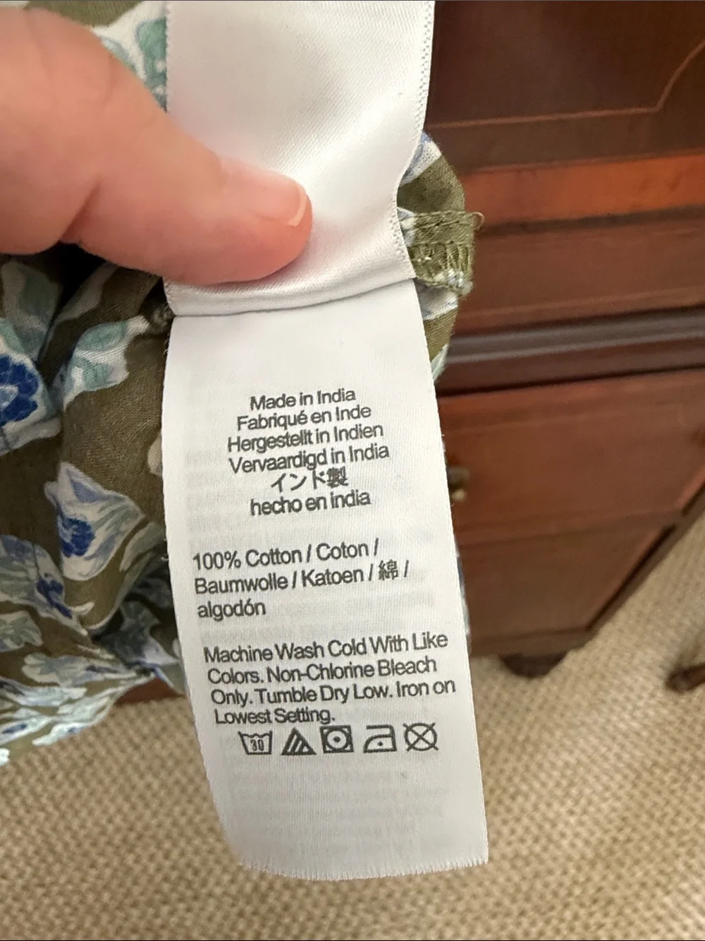 J. Crew Olive Floral Ruffle-Sleeve Blouse with Blue and White Motif